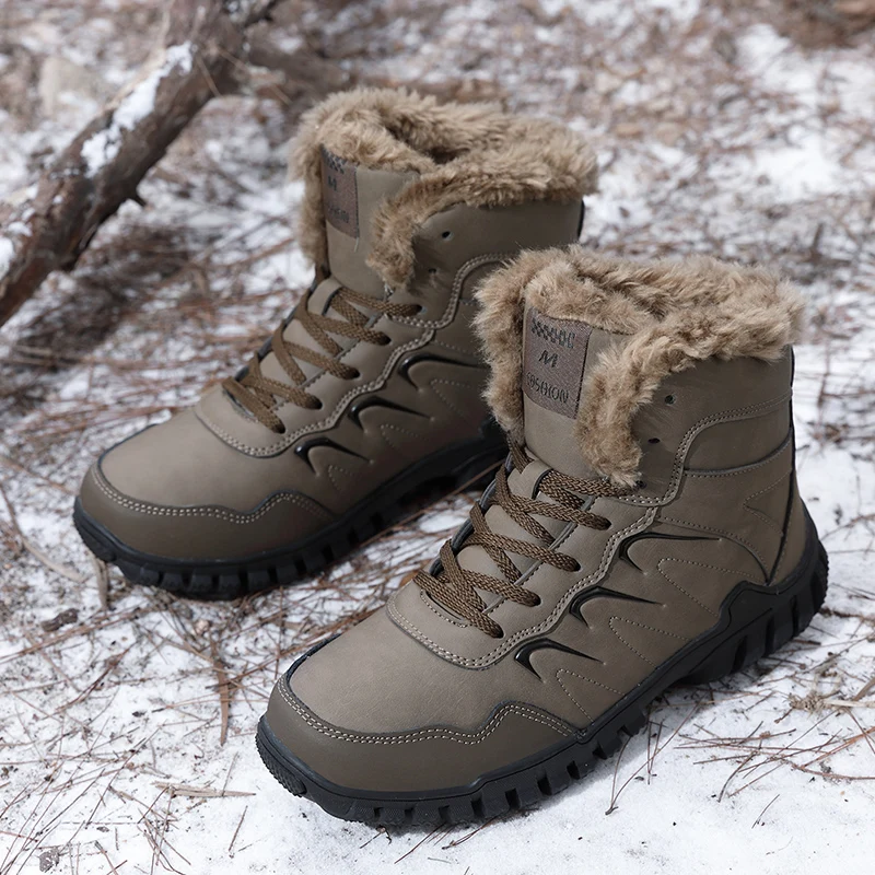 

Мужские хлопковые туфли, зимние плюшевые теплые модные уличные высокие туфли, утолщенные сохраняющие тепло снегоступы, Нескользящие мужск...