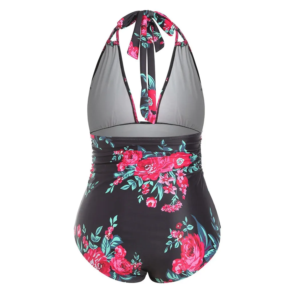 2021 New Sexy Summer Women One Piece Padded Swimwear Plus Size Floral Print Open Back Swimsuit Bikini | Женская одежда
