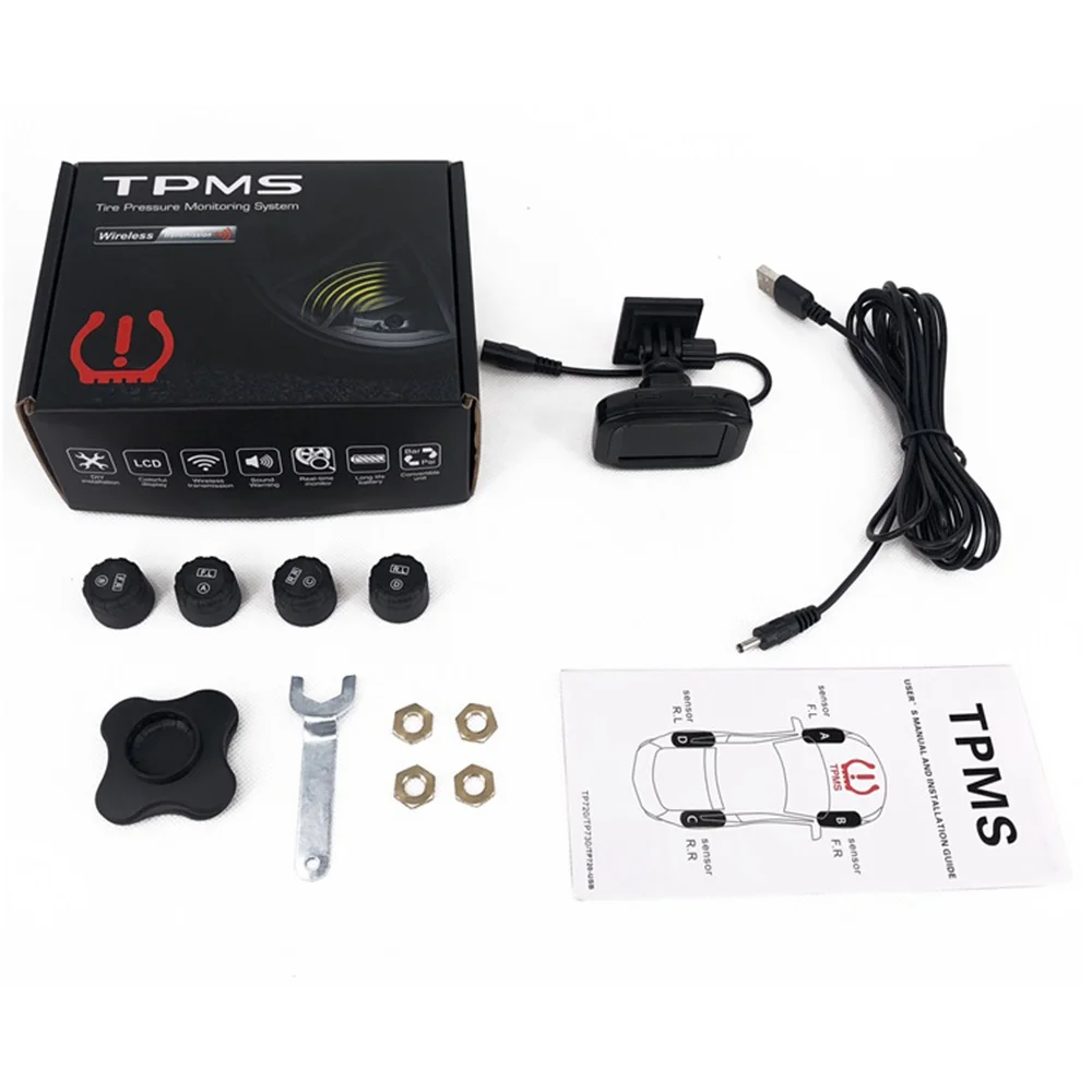 

Mini Car TPMS Tire Pressure Monitoring System USB Power Digital TMPS LCD Display Auto Security Alarm Tire Pressure Sensor