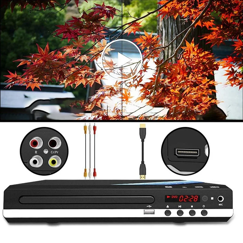 

229 DVD Player 1080P HD Player TV HDMI Player with Remote Control for Home Office(US Plug)