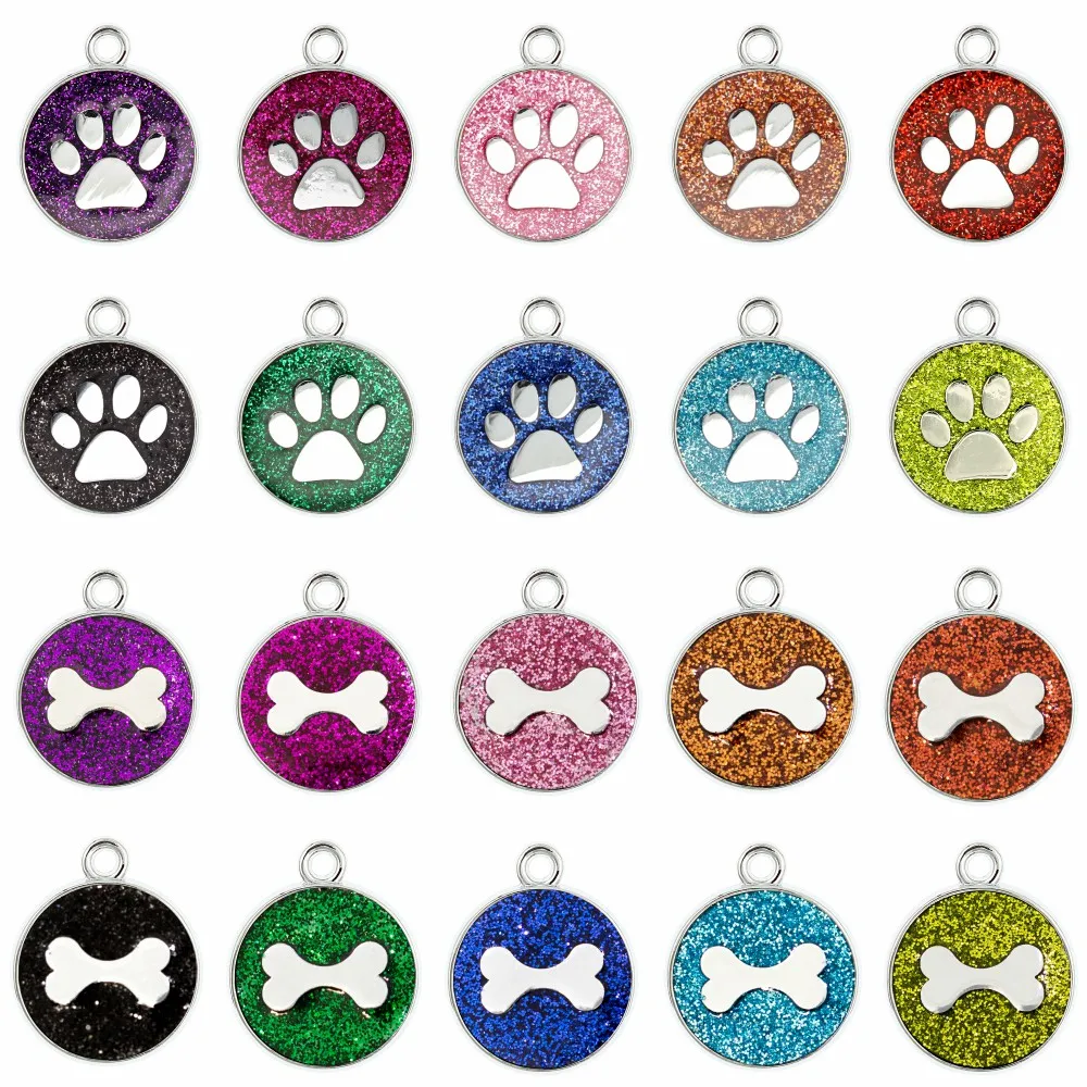 19 мм x 23 шикарный кошка собака медведь эмаль блеск след круглый paw подвеска
