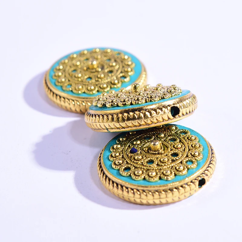 Индийские буддийский непальский бусины в стиле ретро металлический кулон 30 мм с 1