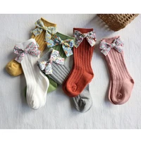 12pairlot toddlers girls socks flower bows knee high long soft cotton baby socks stripped children socks baby tube socks 0 5 y