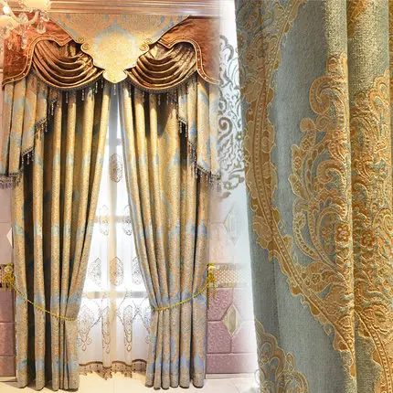 

Luxury chenille European curtain living room bedroom finished custom all shade curtain fabric curtins for livingroom bedroom