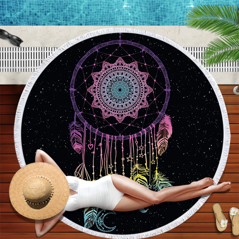 Лидер продаж женское пляжное полотенце с мандалой цветное круглое банное Ловец