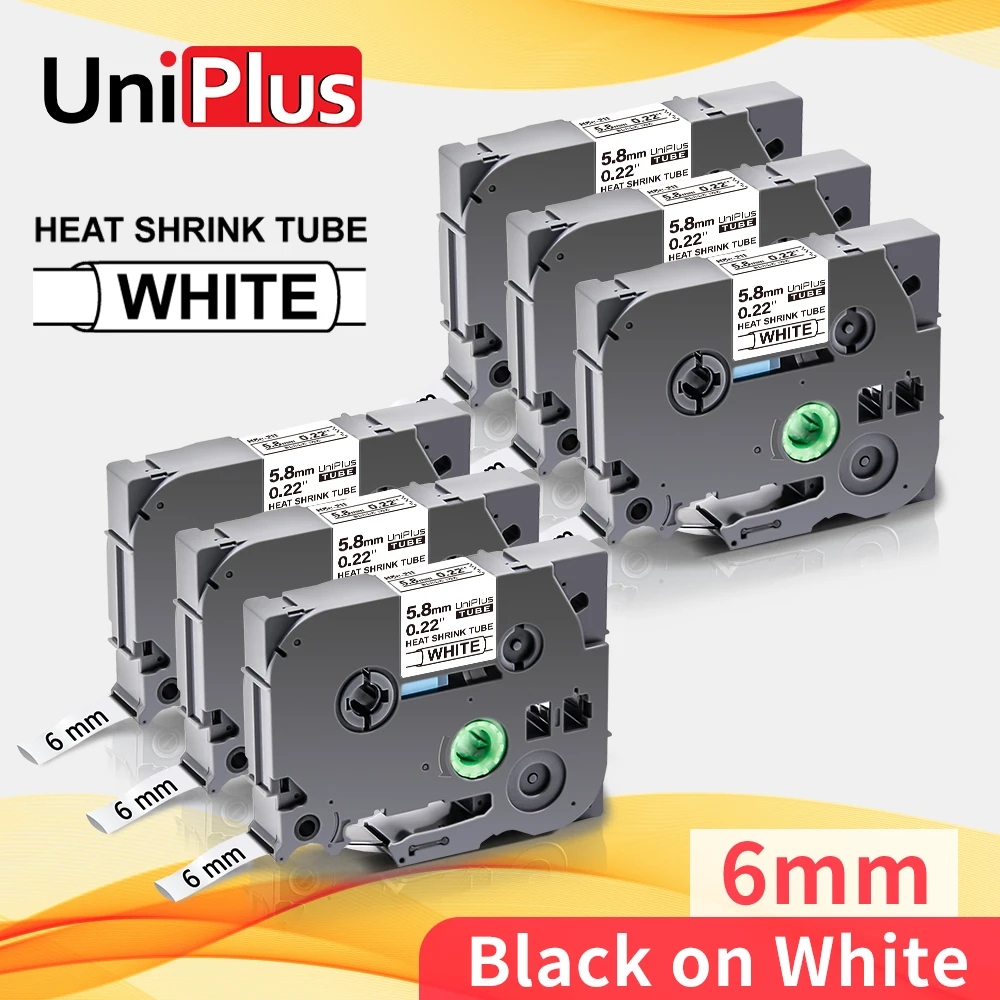 

UniPlus 6PK 211 совместимая лента для этикеток термоусадочная трубка промышленный ленточный принтер 6 мм черный на белом