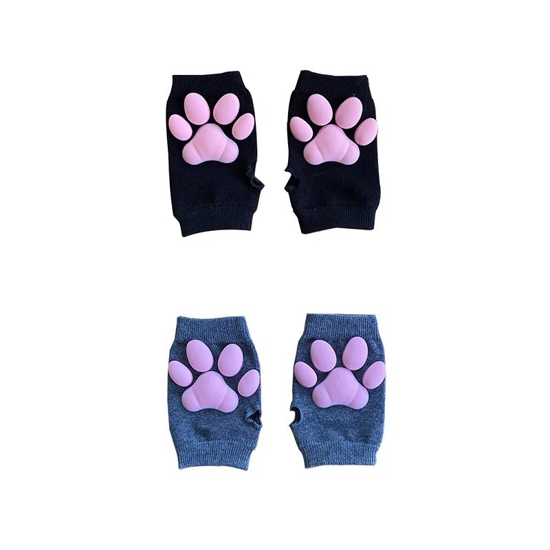 Перчатки без пальцев женские теплые митенки с 3d-рисунком кота и когтей