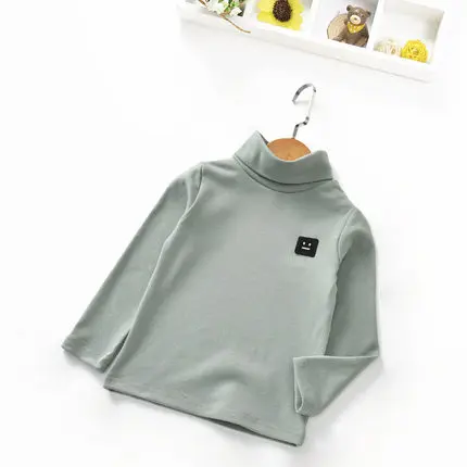 high collar grey Г. Топы для девочек, детская весенне-осенняя одежда Детские футболки для маленьких девочек, футболки с длинными рукавами полосатые, черные, синие, яркие - Цвет: high collar grey