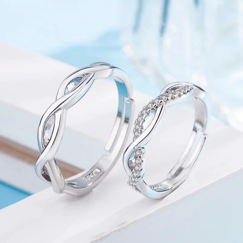 

2 Pcs Wavy Lover Couple Rings Simple Opening Ring For Couple Men Women Wedding Engagement Promise Valentine's Day Jewelry