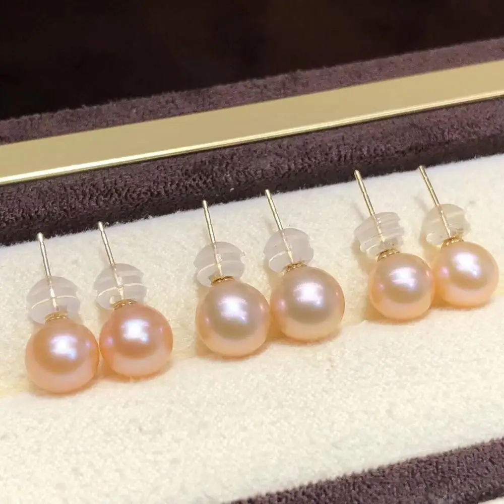 Champagne Pearls 922, хорошее ювелирное изделие, чистое 18 К розовое золото, натуральный пресноводный жемчуг, 7-8 мм, золотой круглый жемчужные серьги для женщин, серьги с тонким жемчугом - Цвет камня: Champagne Pearls