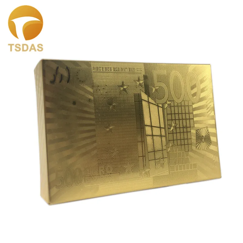 

Birthday Gift 24k Gold Playing Card Gold Plated Golden & Colors 500 Euro Design, Poker Card With Luxury Wooden Box