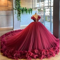 puffy burgundy sweetheart quinceanera dresses ruffles tule sweet 16 dress court train vestidos de 15 a%c3%b1os 2022