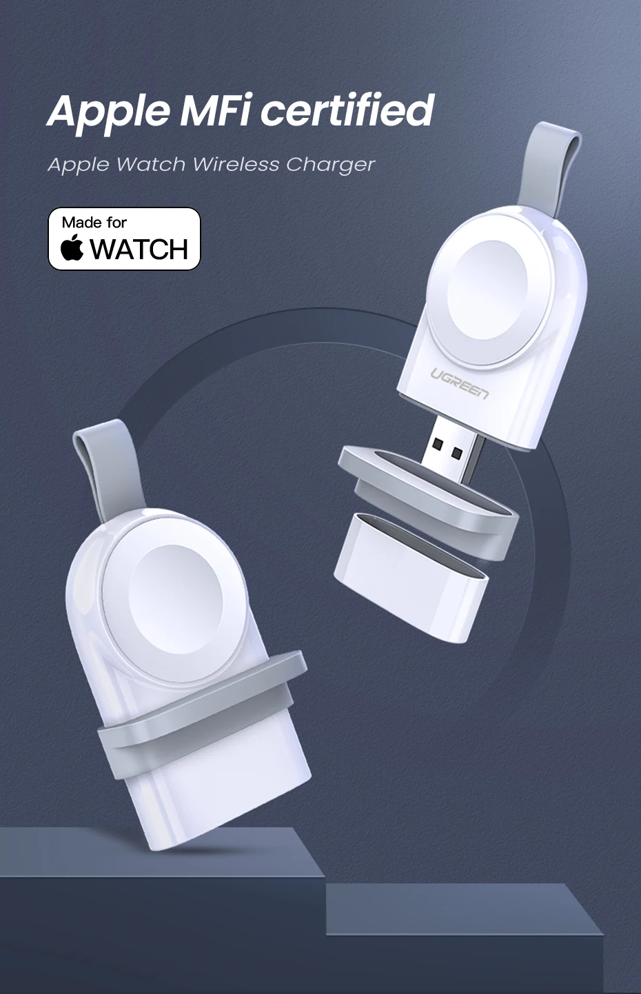Ugreen Беспроводное зарядное устройство для Apple Watch зарядное устройство серии 5 4 3 2 1 портативное MFi USB зарядное устройство для Apple 3 Магнитная Беспроводная зарядка