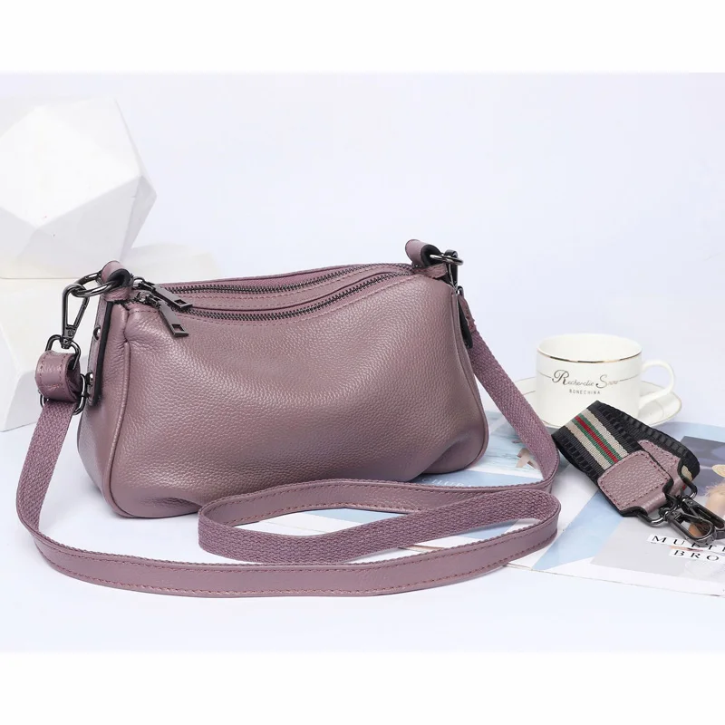 pink purple 2 отделения на молнии Хобо, женская сумка на плечо из натуральной кожи, женская кожаная сумка-мессенджер, натуральная кожа, сумка через плечо, A485 - Цвет: pink purple