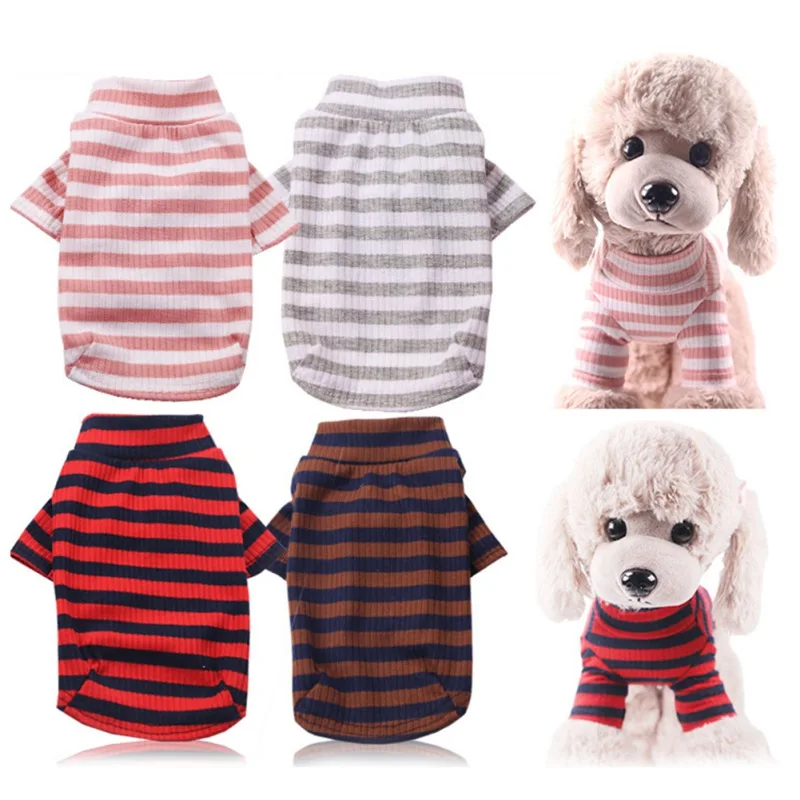 

Turtleneck Striped Dog Sweater Warm Dog Vest Classic Knitware Pet Sweater For Small Dog Puppy Breathable T Shirt Pet Supplies