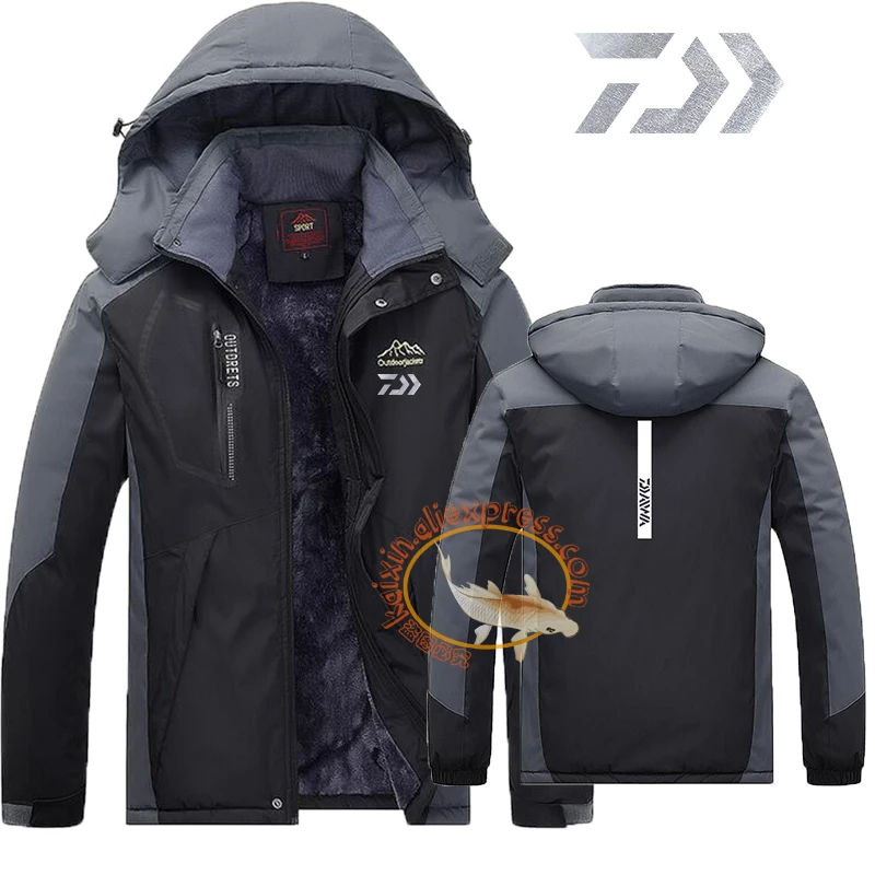 

2020 Daiwa Fishing Clothing Winter Men Women Autumn Winter Waterproof Warm Fishing Jackets Patchwork Hooded Mountaineering Suits