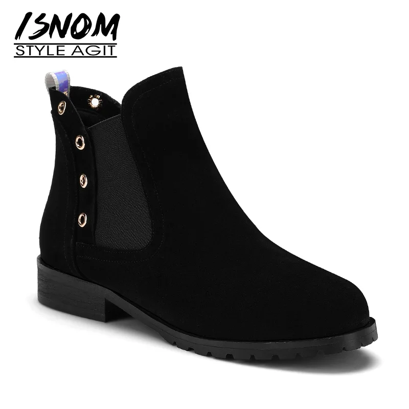Ботильоны ISNOM на низком каблуке женские ботинки челси туфли с круглым носком