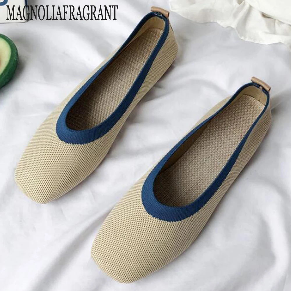 

Женские туфли с квадратным носком; Тонкие женские вязаные дышащие балетки на плоской подошве; Женские повседневные удобные лоферы; hy757