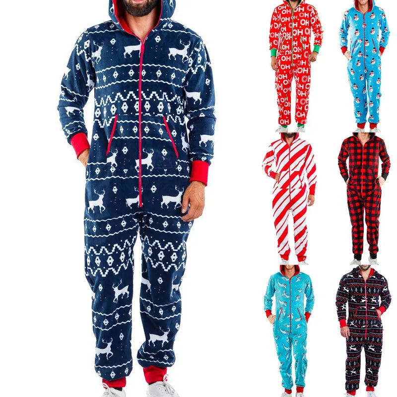 

Autumn Winter Men Warm 2020 Christmas Elk Snowman Print Long Sleeve Pajamas Jumpsuit Leisure Cotton Sleepwear Soft Home Clothes