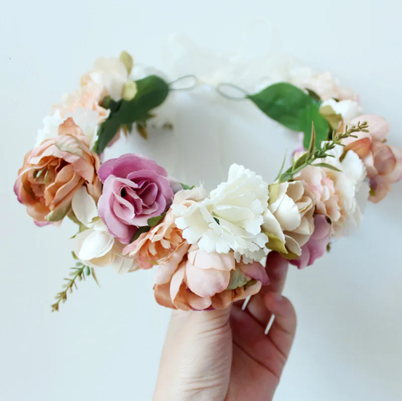 

2021 Baby Girl Crown Sweet Floral Flower Headdress Headband Boho Bohemian Wedding Birthday Headpiece Hair Wreath Beachwear