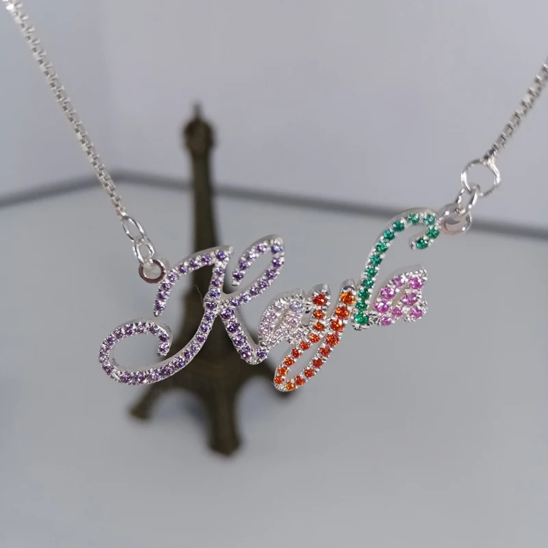 

Бесплатная доставка, новое Радужное ожерелье с полным именем из циркония, индивидуальное ожерелье с цветным цирконием, кулон с именем из не...
