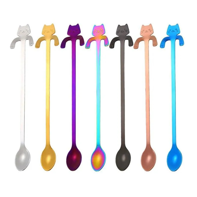 

1pc Creative Mini Steel Coffee Spoon Multicolor Milk Cartoon Cat Tea Stirring Hanging Coffee Cup Spoon Cute C3V2