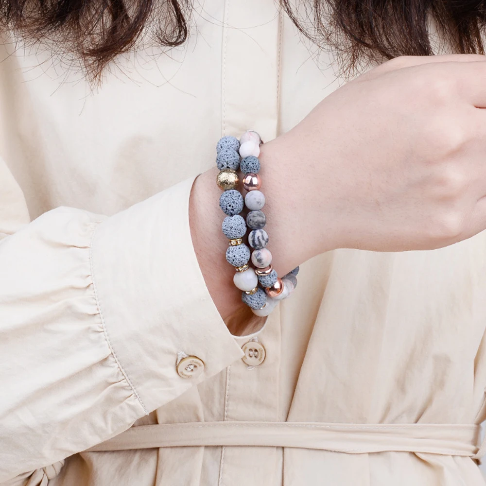 Браслет с бусинами из натурального лавового камня для мужчин и женщин