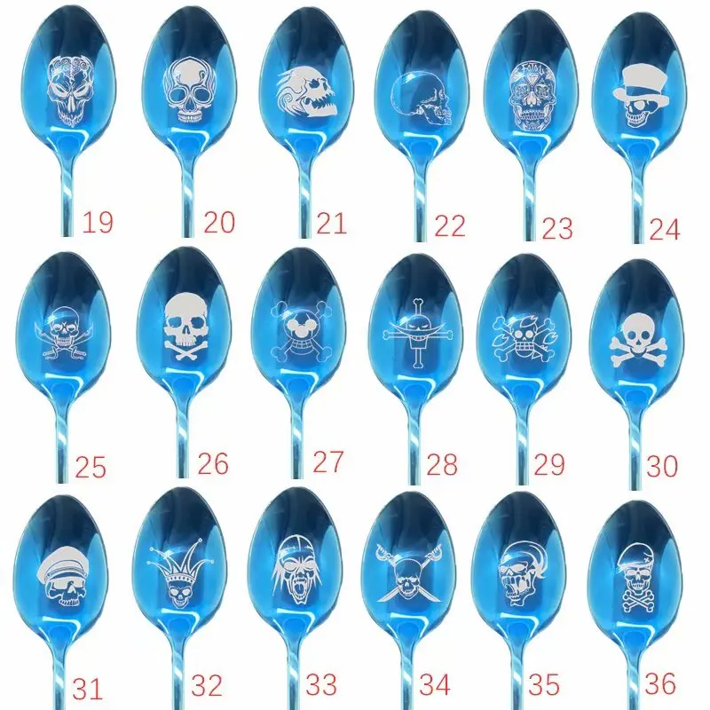 Кофейная ложка из нержавеющей стали с лазерной гравировкой черепа длинные