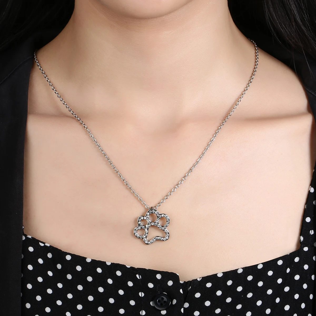 Shellhard Crystal Rhinestone Pendant Chain Necklace Silver Color Dog Puppy Paw Footprint Necklaces Love Animal Pet Jewelry | Украшения и