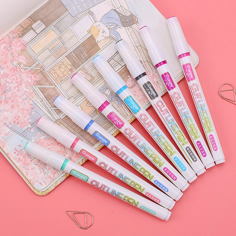 8 цветов пномовая двойная линия контурная ручка блестящий цвет флуоресцентный