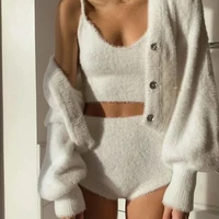 fakuntn and the united states hot style blogger sweater female autumn female mink wool knitting condole shorts three piece suit