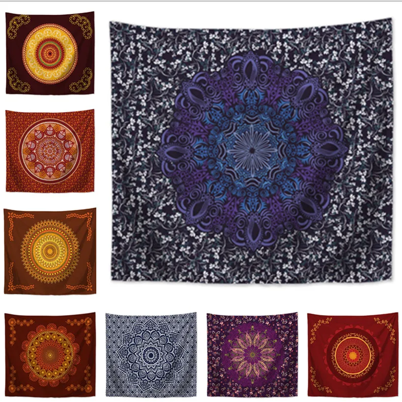В богемном стиле Мандала Цветочный полиэстер гобелен ковер индийский настенный