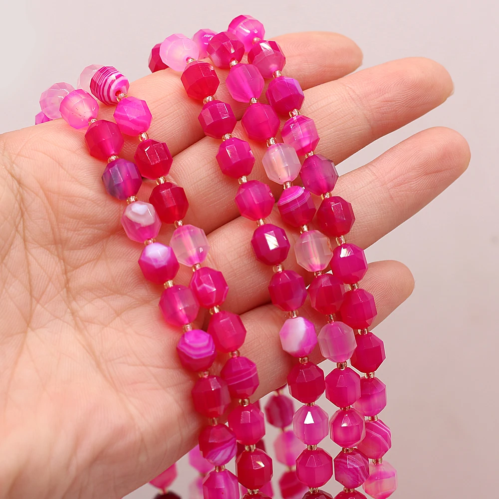 

Natural Rose Red Agate Beaded Round Shape Faceted Beads for Jewelry Making DIY Necklace Bracelet Accessries 8mm