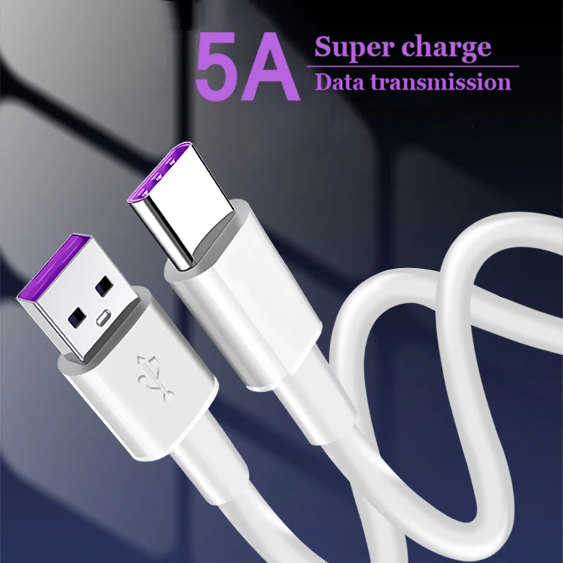 

5A Fast Type C Cable USB Charge For Samsung S20 S9 Xiaomi Huawei P30 Pro Mobile Phone White Cable Fast Charger Data Cord Wire