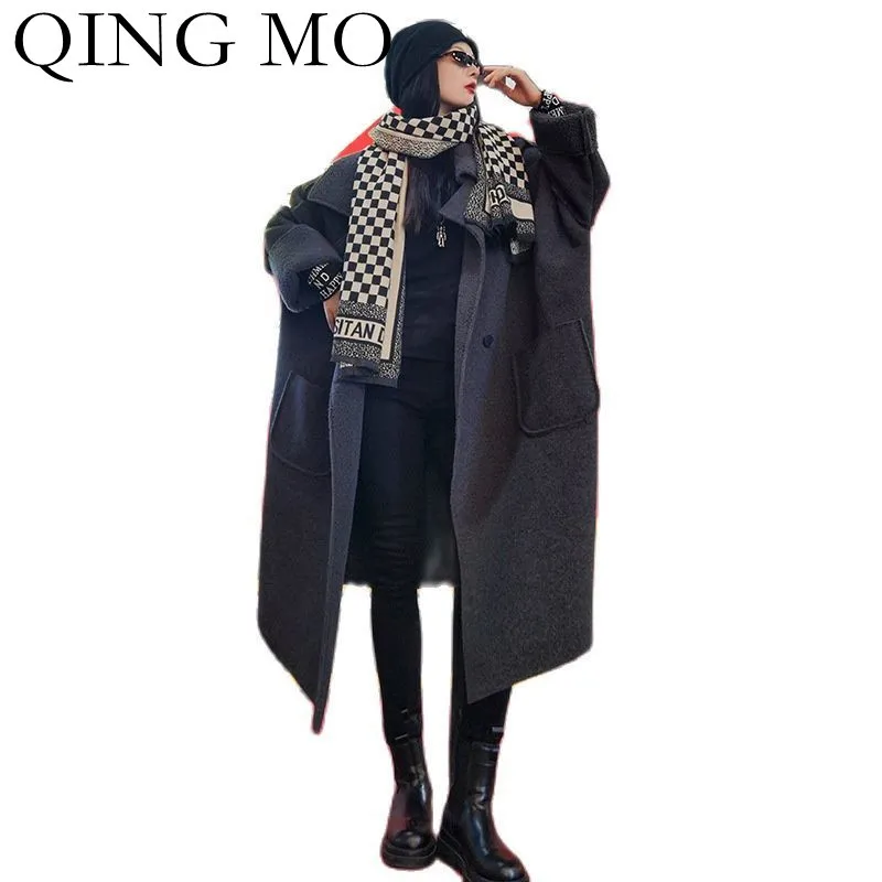 

QING MO 2021 Autumn And Winter New Loose Large Size Cashmere Coat Women Casual Fashion Solid Color Woolen Coat Women ZWL1496