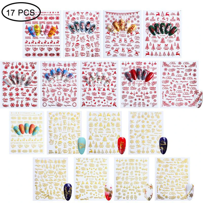 17 шт. Рождественский стикер снежинки на ногти 3D клей маникюрный наконечник Санта