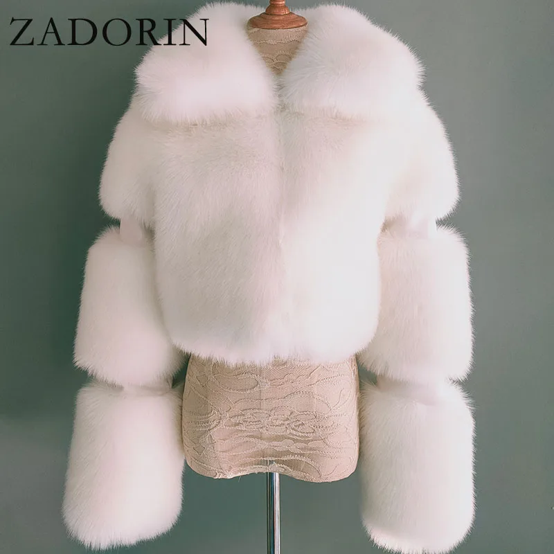 ZADORIN New Arrival Cropped Faux Fox Fur Coat Women Turn Down Fur Collar Warm Soft Winter Overcoat Women Faux Fur Jacket Hotsale