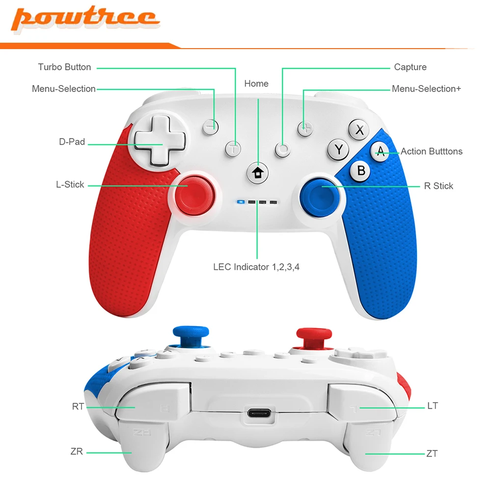 Беспроводной геймпад Powtree Bluetooth-контроллер для консоли switch pro видеоигр USB-джойстик