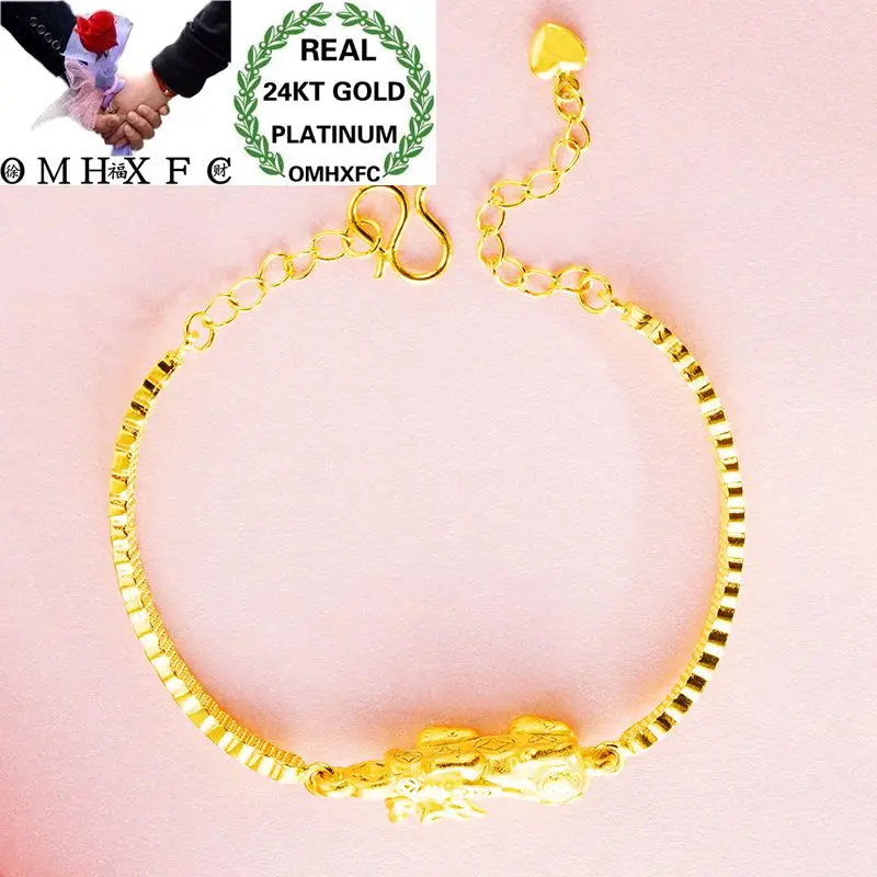 

OMHXFC Оптовая Европейская мода женский день рождения свадебный подарок винтажный элегантный PIXIU монета 24KT золотые браслеты BE257