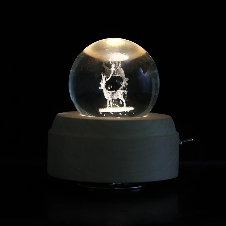 3D стерео солнечная система хрустальный стеклянный шар деревянная музыкальная