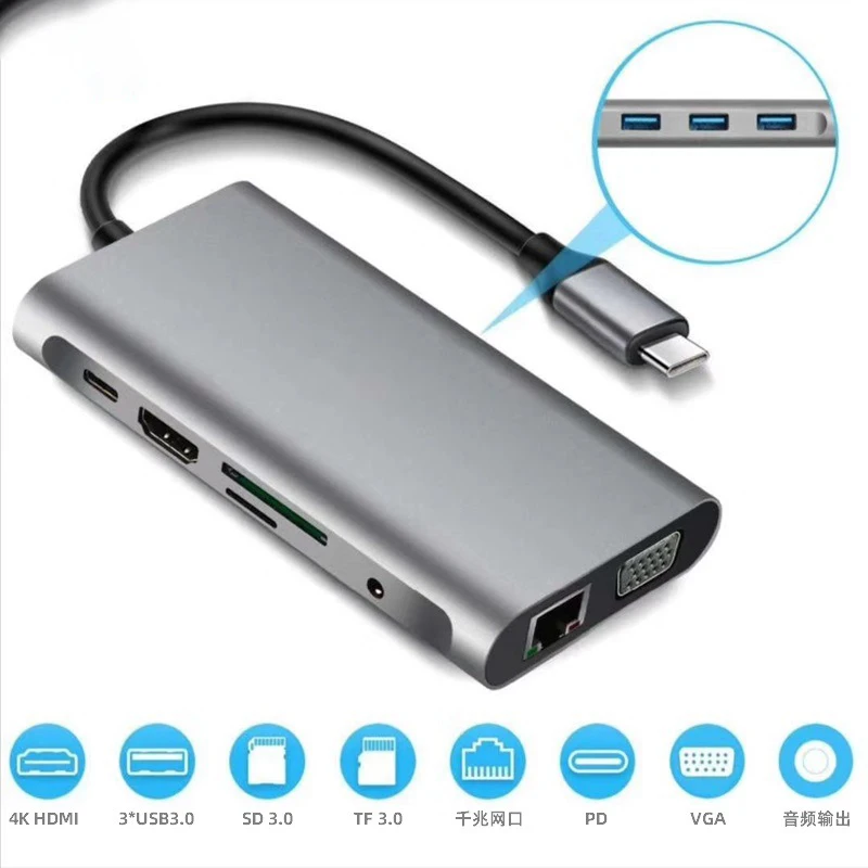 10в1 Тип C концентратор к 3 0 USB HDMI VGA usb-хаб для Pro Аксессуары сплиттер Мульти 10 портов