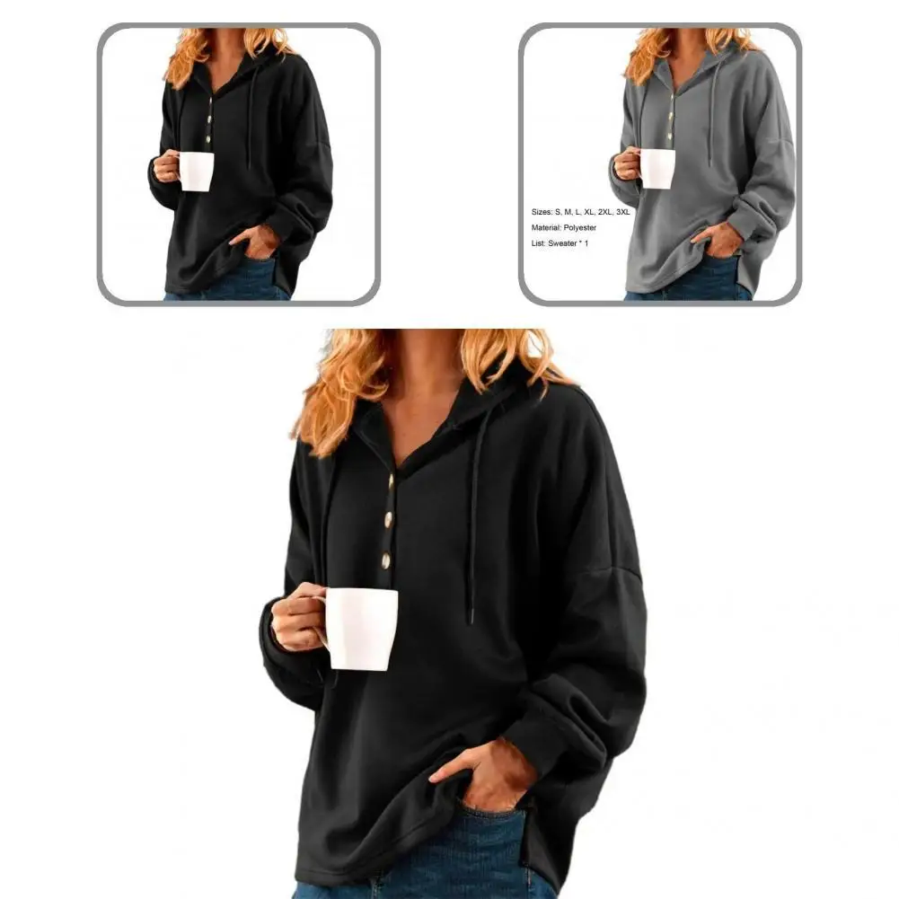 

Женская Повседневная Толстовка с V-образным вырезом и пуговицами