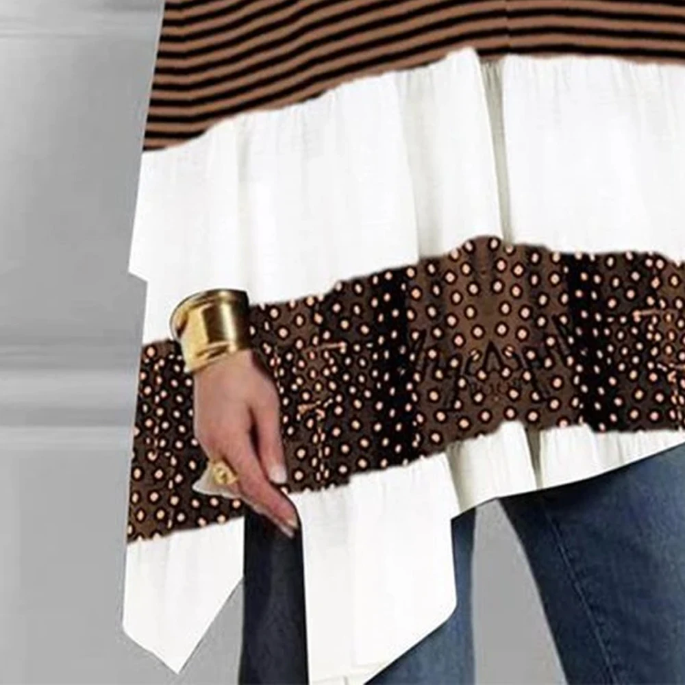 

2021 Spring O Neck Strip Batwing Sleeve Causal Women T-shirt Female Pullover Plus Size Print Patchwork Graphic Tops