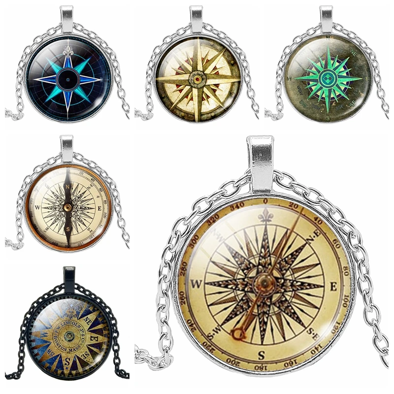 Модное Выпуклое круглое ожерелье в стиле ретро с компасом и временем из