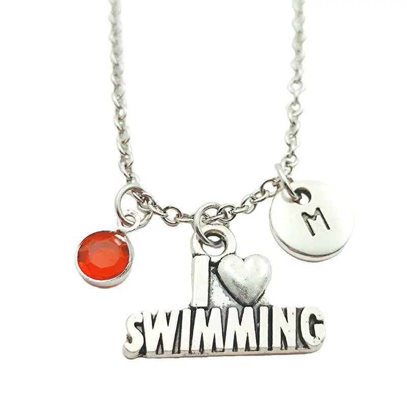

Love Swimming Necklace Birthstone Creative Initial Letter Monogram Fashion Jewelry Women Christmas Gifts Accessories Pendant