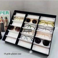 big size glasses display 18 slot grids eyeglass sunglasses storage box collector stand case holder glasses makeup organizer