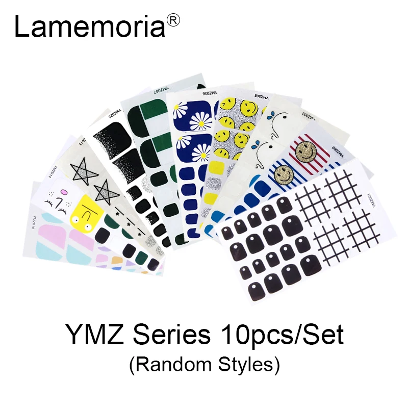 YMZ Series 10pcs 20 шт./компл. 22 Советы Предварительно разработанные стикеры на ногти полное покрытие Водонепроницаемый Стикеры обертывания щипчики для ногтей DIY ноги аксессуары выбирается случайным образом - Цвет: YMZ Series 10pcs