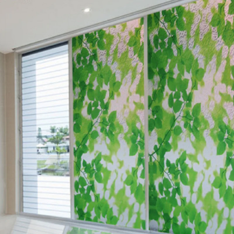 Стеклянная пленка с зелеными листьями статическая липкая защита