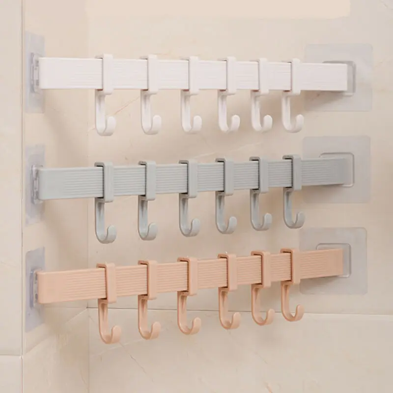

Home Storage 6 Hooks Towel Rack Suction Cup Bathroom Kitchen Wall Door Holder Sucker Hanger