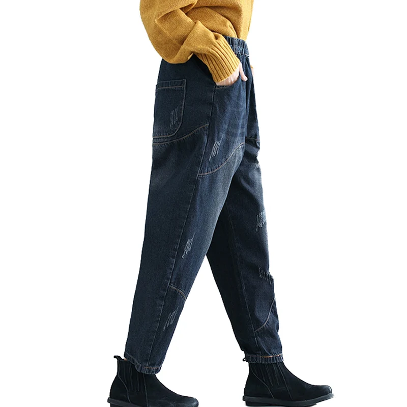 2019 новые осенние и зимние джинсы женские свободные джинсовые штаны-шаровары с